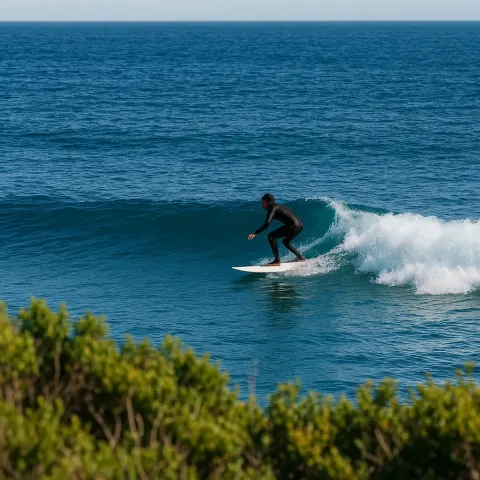 Lone Surfer Riding a Small Wave