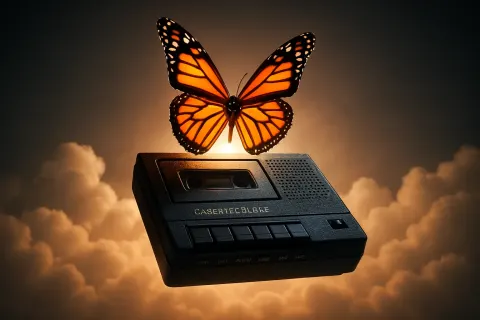 Monarch Butterfly Alights on a Textured Cassette Player