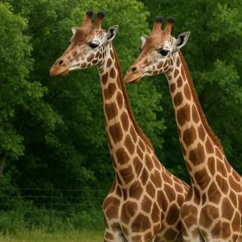 Two Giraffes with Spotted Patterns Stand
