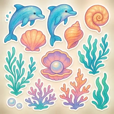 Set of Lively Stickers Inspired by the Ocean