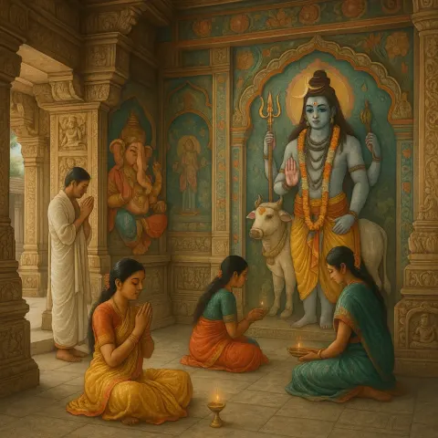 Idyllic Hindu Sanctuary Embellished with Elaborate Carvings