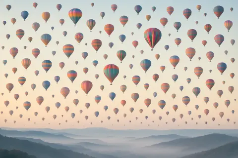 Hundreds of Brightly Colored Hot Air Balloons Drift Serenely