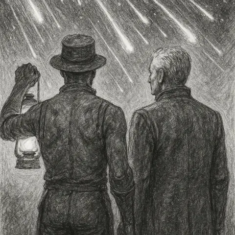 Charcoal Sketch Monochromatic Textured Figure Clad in 18th-19th Century Industrial