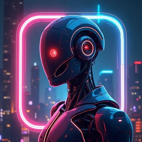 Neonpunk Robot Icon in Glossy Glass