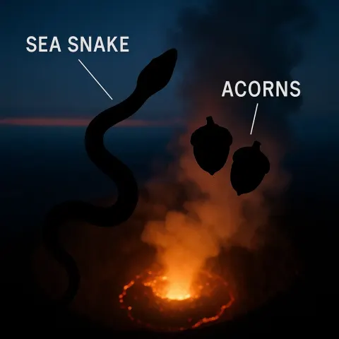 Sea Snake and Two Acorns