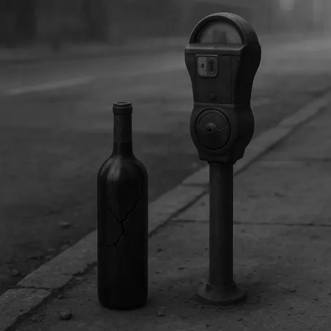 Gloomy Grayscale Image Portrays a Fractured Wine Bottle Lying Next