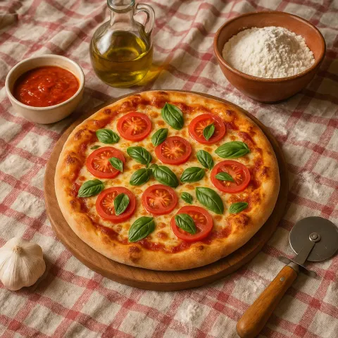 Homemade Pizza on a Wooden Board
