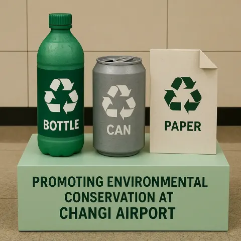 Display of Three Recycling-themed Items Consisting of a Bottle