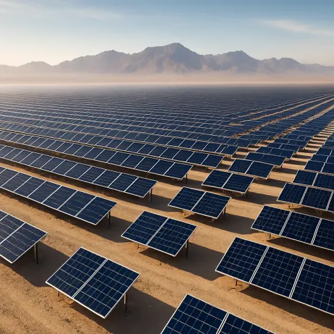 Countless Rows of Solar Panels Stretch Across a Vast