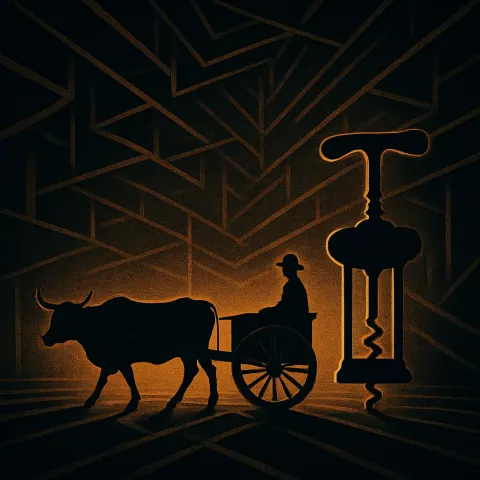 Warmly Silhouetted Oxcart and Corkscrew