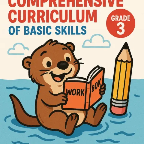Playful Cartoon Otter Reading a Workbook Floating on Water