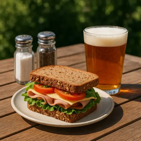 Plate with a Sandwich on Whole-grain Bread