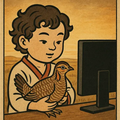 Pictographically Styled Ukiyo-e Child with Wavy Hair