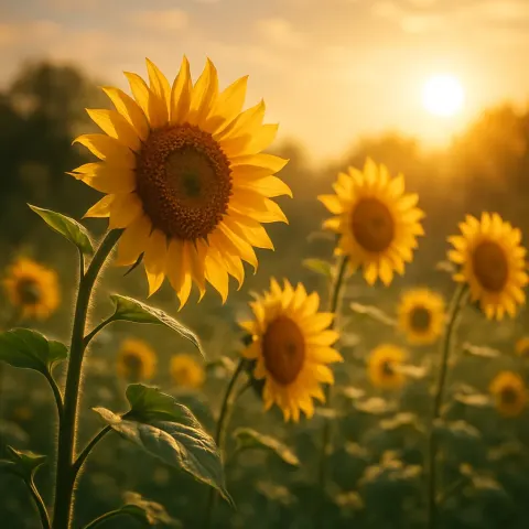 Sunflowers Gracefully Moving with the Wind