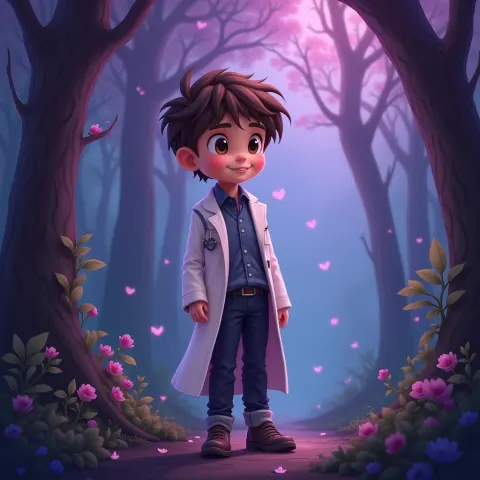 Cute Doctor Boy in Purple Enchanted Forest