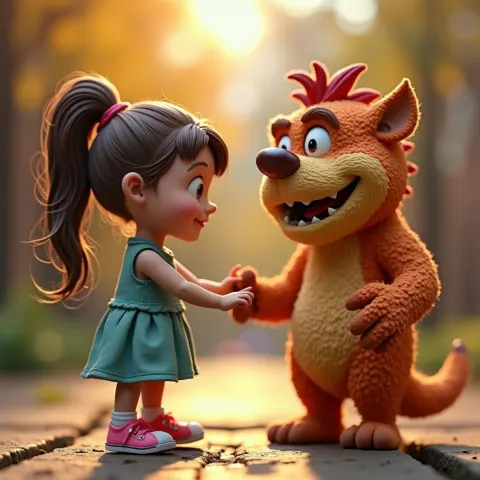 Claymation Girl and Beast at Play