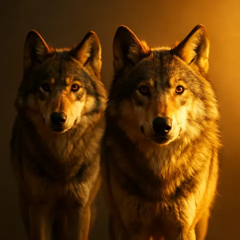 Two Varied Timber Wolves