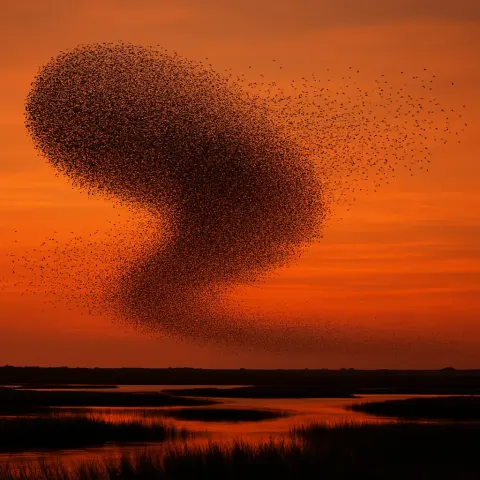 Vast Flock of Countless Starlings Performs an Intricate Aerial Ballet