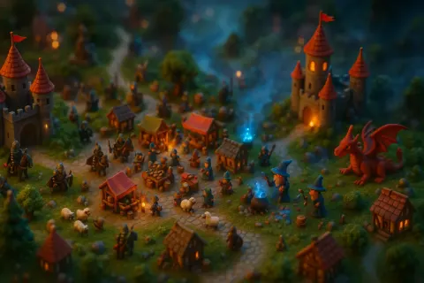 Meticulously Crafted Miniature [medieval Fantasy] World Showcased from an Aerial