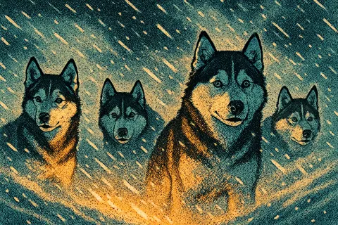 Several Varied Ben Day Dot Siberian Huskies