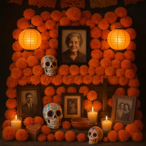 Altar Decorated with Vivid Orange Marigolds