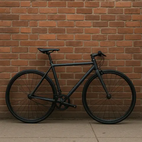 Modern Dark Gray Bike Propped Up Against a Wall Made