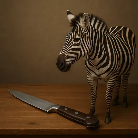 Zebra Positioned Close to a Knife