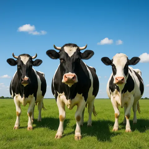 Trio of Cows in a Lush Green Field