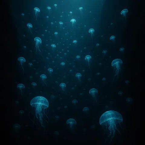 Vast Swarm of Luminous Jellyfish Drifts