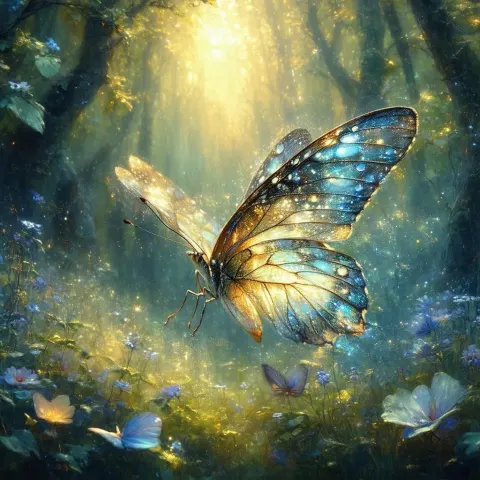 Ethereal Butterfly Drifting Through Mystical Forest