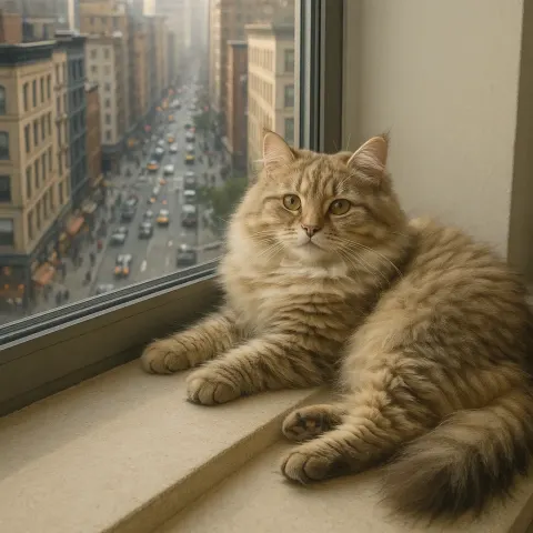 Furry Cat Relaxing on a Windowsill