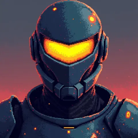 Eight Bit Cyberpunk Knight With Yellow Visor