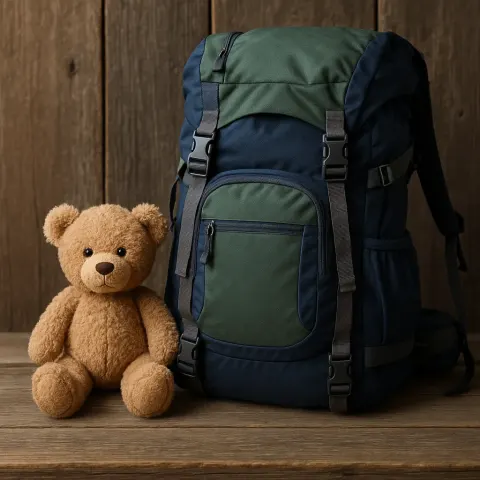 Picture Showing a Hiking Backpack Placed on a Wooden Surface