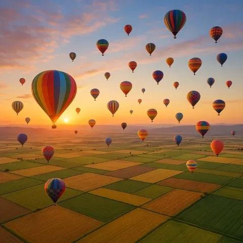 Multitude of Colorful Hot Air Balloons Drifts Serenely