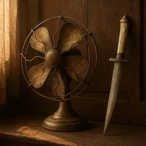 Well-worn Brass Fan with a Circular Stand