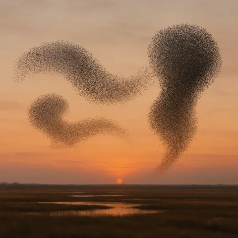 Vast Murmuration of Countless Starlings Creates Dynamic