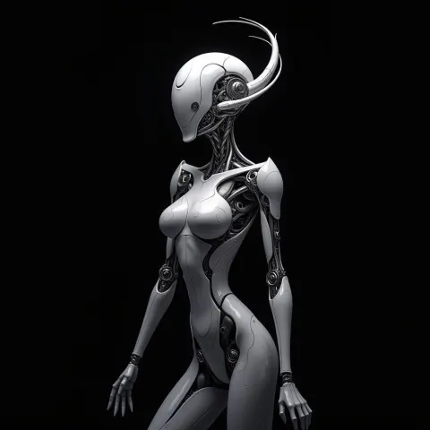 Elegant Anime Android Against Black Void