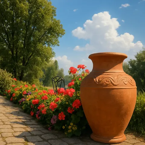 Outdoor Scene Brimming with Tranquility Features a Terracotta Pot Prominently