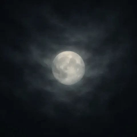 Faintly Glowing Moon Shrouded by Thin Clouds