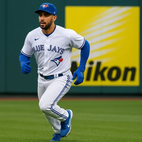 Baseball Player Wearing a Toronto Blue Jays Uniform Runs
