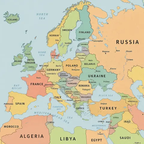 Detailed Political Map of Europe Featuring Country Borders