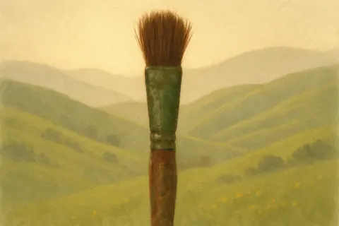 Single Paintbrush—its Well-loved Paint-splattered Handle