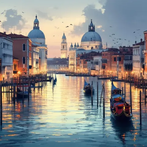 Venetian Canal Glowing at Golden Dusk