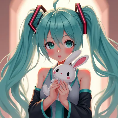 Hatsune Miku Cradling Cinnamoroll Digital Painting