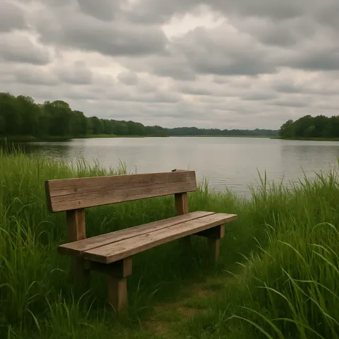Serene Lakeshore Framed by Dense