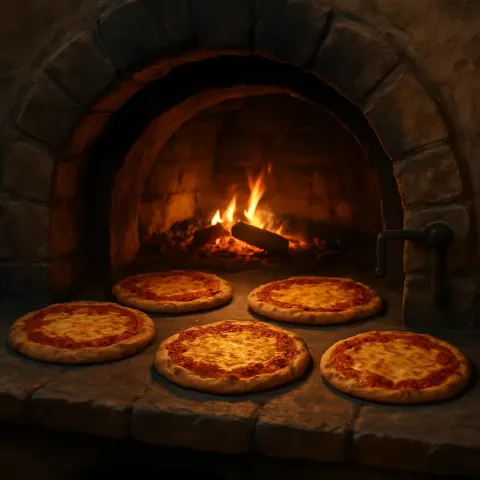 Inside a Rustic Stone Oven Filled with Glowing Embers