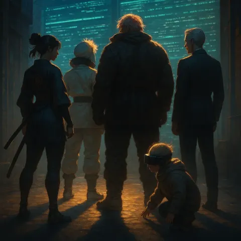 Five Figures Are Grouped Before Vast