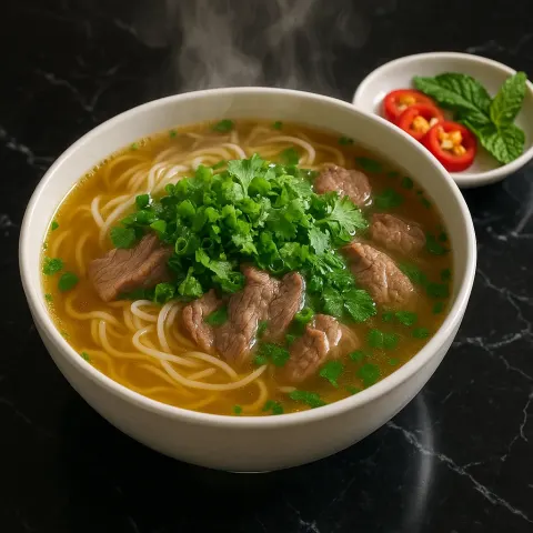 Piping-hot Bowl of Pho Filled with a Fragrant