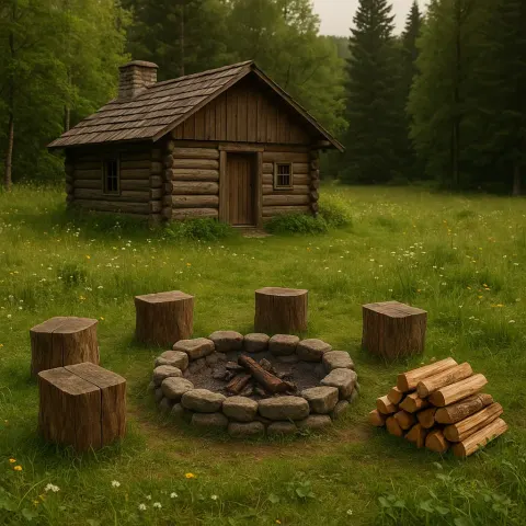 Rustic Wooden Cabin Nestled Within a Clearing