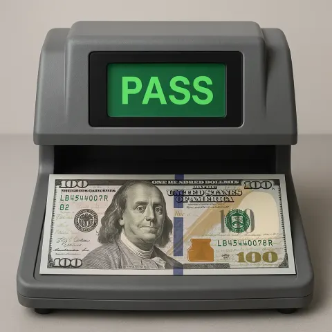 Gray Counterfeit Detection Machine with a "PASS" Indicator